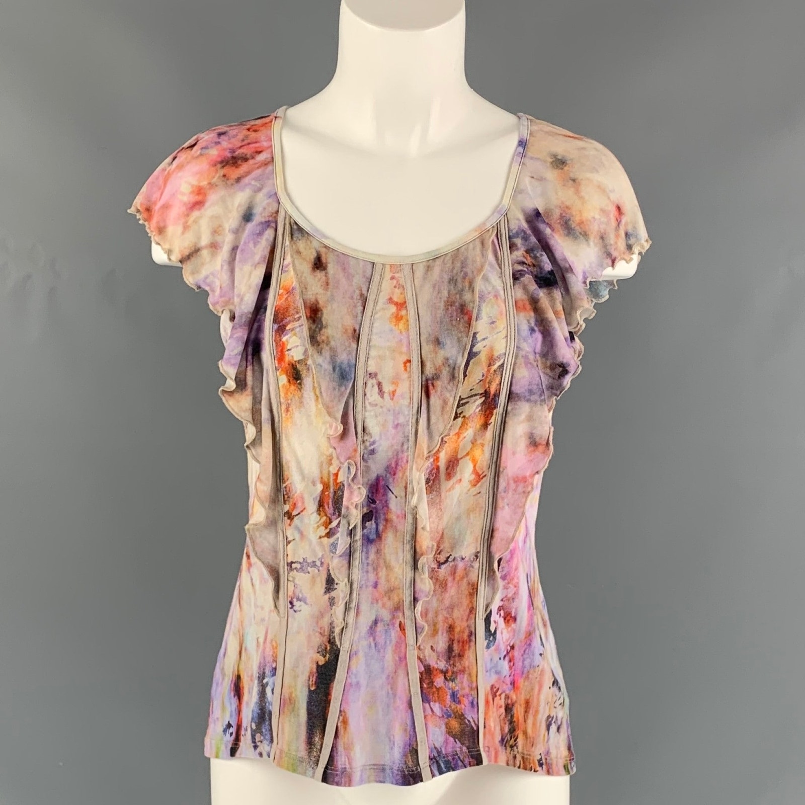 Nina Ricci Size 8 Pink Multicolour Cotton & Elastane Tie Dye Blouse